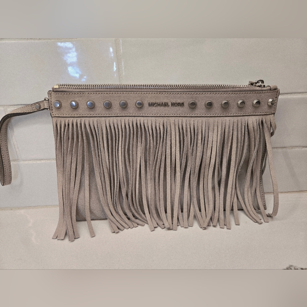 Michael Kors Beige Fringe Wristlet